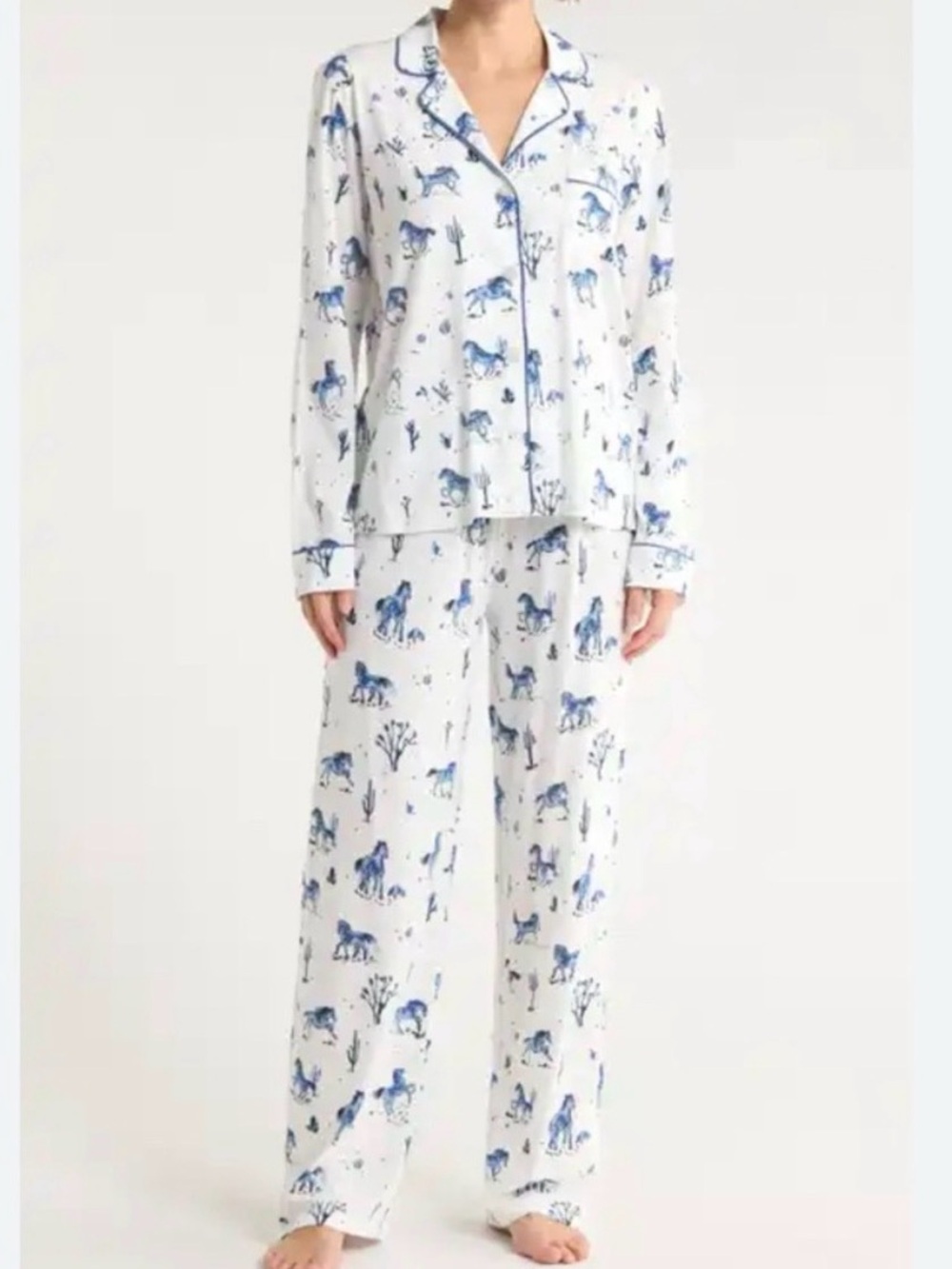 PJ Salvage Desert Daze Horse White Blue Pajama Set Lounge Wear Size Large